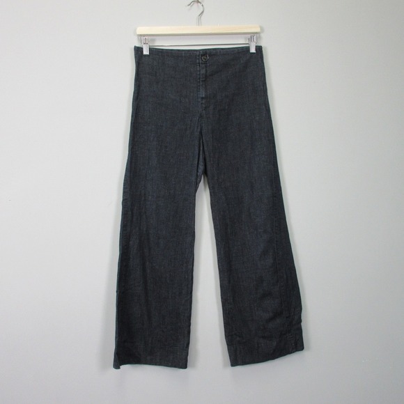 Prairie Underground Wide Leg Chambray Pants Women M Cotton Black High Waist 390 - Picture 1 of 11